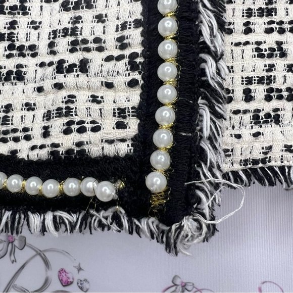 SHEIN blazer with faux pearl trim sparkly cream and black stunning tweed fabric - Picture 7 of 11